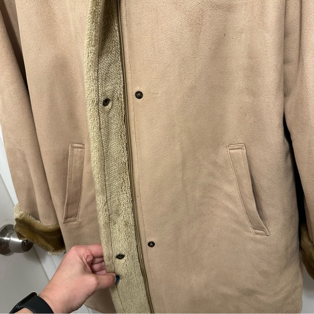 Weatherproof L Soft Faux Fur Lined Jacket Coat Collared Tan Zip Snaps Pocket - Picture 3 of 9